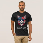 MAGA Cat President Trump Amerikaanse Vlag Patriott T-shirt (Voorkant volledig)