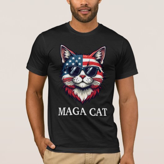 MAGA Cat President Trump Amerikaanse Vlag Patriott T-shirt (Voorkant)