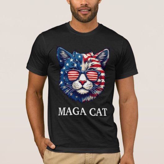 MAGA Cat President Trump Amerikaanse Vlag Patriott T-shirt (Voorkant)