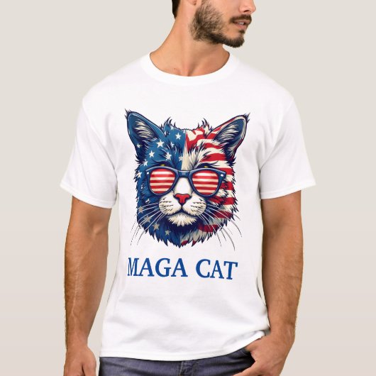 MAGA Cat President Trump Amerikaanse Vlag Patriott T-shirt (Voorkant)