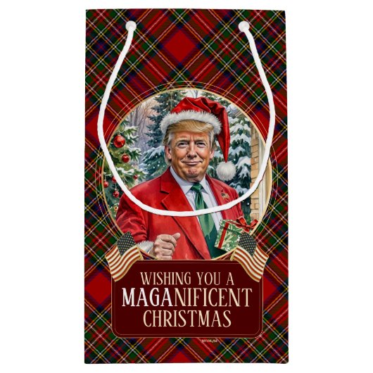 MAGA Christmas Tartan Plaid Santa Trump Klein Cadeauzakje (Achterkant)