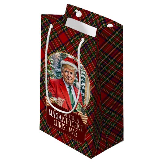 MAGA Christmas Tartan Plaid Santa Trump Klein Cadeauzakje (Voorkant Gekanteld)