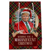 MAGA Christmas Tartan Plaid Santa Trump Medium Cadeauzakje (Achterkant)