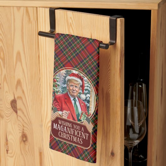 MAGA Christmas Tartan Plaid Santa Trump Theedoek (Derde Gevouwen)
