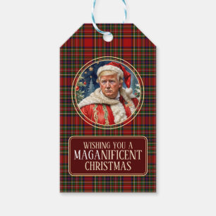 MAGA Christmas Tartan Plaid Trump Gift Label Cadeaulabel