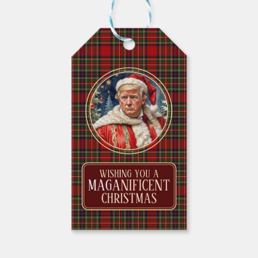 MAGA Christmas Tartan Plaid Trump Gift Label Cadeaulabel (Voorkant)