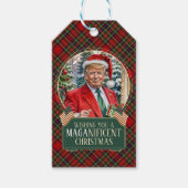 MAGA Christmas Tartan Plaid Trump Gift Label Cadeaulabel (Voorkant)