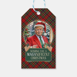 MAGA Christmas Tartan Plaid Trump Gift Label Cadeaulabel