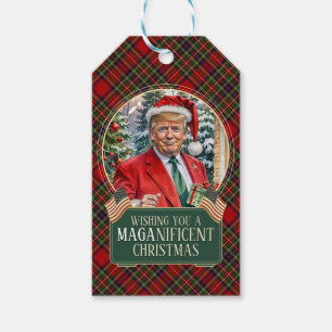 MAGA Christmas Tartan Plaid Trump Gift Label Cadeaulabel