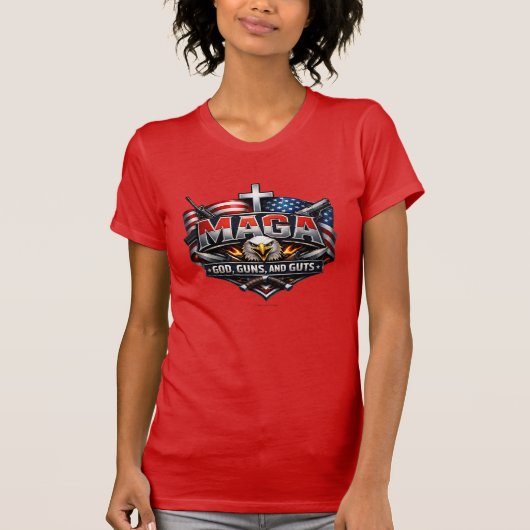 MAGA: God, Guns, and Guts - T-Shirt (Voorkant)