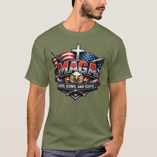 MAGA: God, wapens en lef. T-shirt (Voorkant)