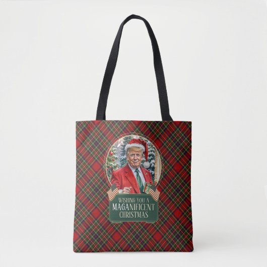 MAGA Prachtige Kerst Trump Tartan Shopping Tote Bag (Voorkant)