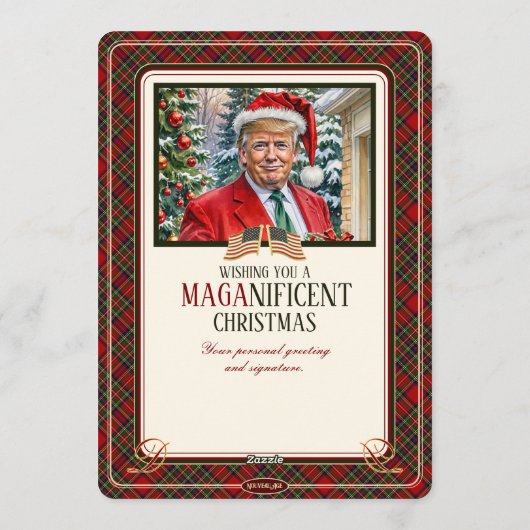MAGA Santa Trump Maganificent Christmas Tartan Feestdagenkaart (Achterkant)