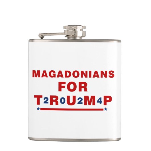 Magadonians voor Trump 2024 Red Blue Star Heupfles (Voorkant)