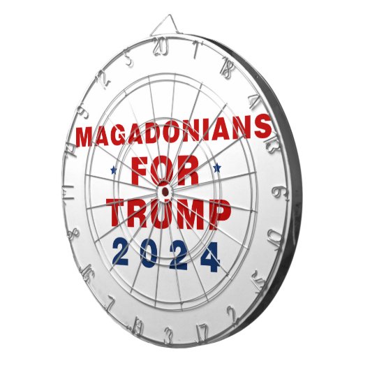 Magadonians voor Trump 2024 Rood Blauw Dartbord (Voorkant Rechts)