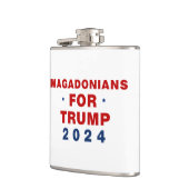 Magadonians voor Trump 2024 Rood Blauw Heupfles (Links)