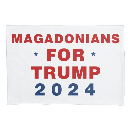Magadonians voor Trump 2024 Rood Blauw Kussensloop (Voorkant)