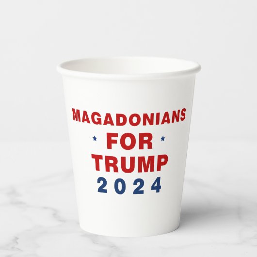 Magadonians voor Trump 2024 Rood Blauw Papieren Bekers (Achterkant)