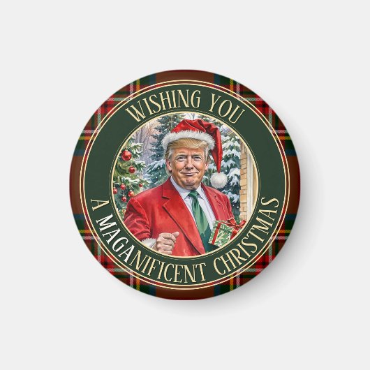 MAGAnificent Christmas Santa Trump MAGA cirkel Magneet (Voorkant)