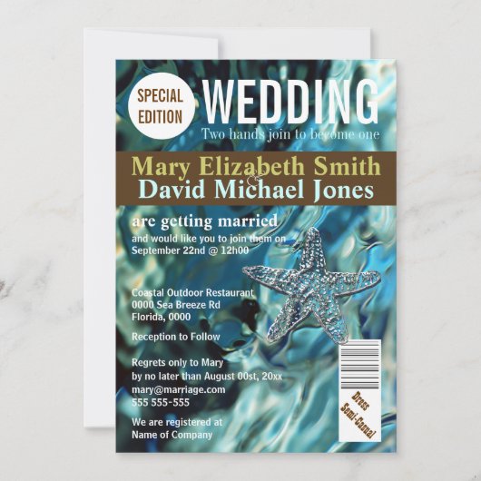 Magazijnomslag | Blauw strand bruiloft zeester Kaart (Voorkant)