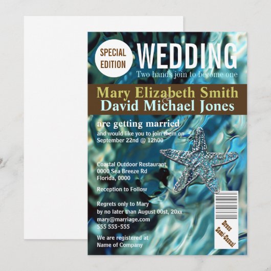 Magazijnomslag | Blauw strand bruiloft zeester Kaart (Voorkant / Achterkant)