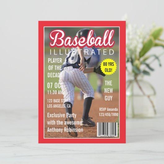 Magazine Celebrity Baseball Verjaardag Party Foto Kaart (Staand voorkant)