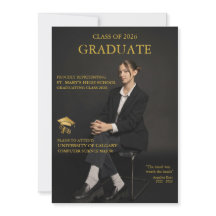 Magazine Cover Black Gold Graduation Invitation