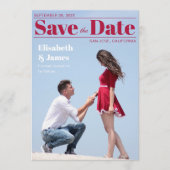 Magazine Cover Modern Red Typography Photo Save The Date (Voorkant)