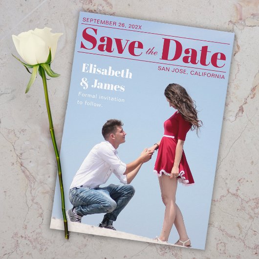 Magazine Cover Modern Red Typography Photo Save The Date
