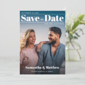 Magazine Cover Modern White Typography Photo Save The Date (Staand voorkant)