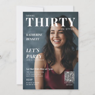 Magazine Cover Photo 30th Birthday Party QR Code Kaart