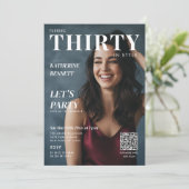 Magazine Cover Photo 30th Birthday Party QR Code Kaart (Staand voorkant)