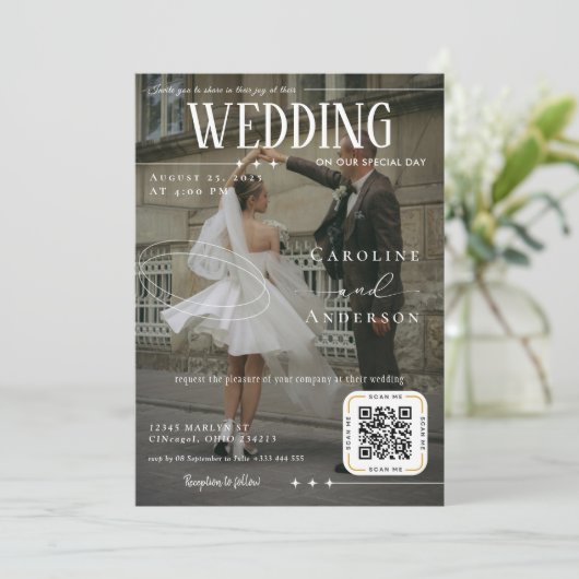 Magazine Cover Wedding Invitation Kaart (Staand voorkant)