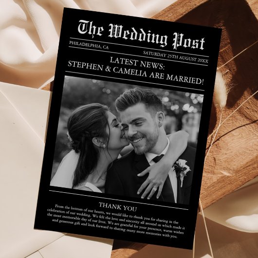 Magazine Editorial Newspaper Wedding Photo Bedankkaart