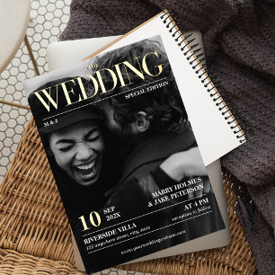 Magazine Editorial Newspaper Wedding Photo GOLD Folie Uitnodiging