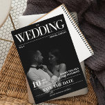Magazine Editorial Newspaper Wedding Save the Date Kaart<br><div class="desc">Maak kennis met onze stijlvolle en unieke manier om de datum op te slaan, die ontworpen is om er als een tijdschrift uit te zien! Met een prachtige foto van het gelukkige paar op de omslag, is dit sparen de datum de perfecte manier om uw aanstaande bruiloft aan te kondigen...</div>