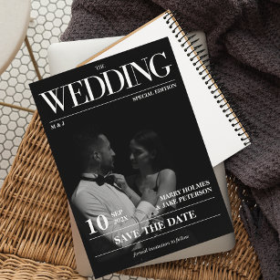 Magazine Editorial Newspaper Wedding Save the Date Kaart