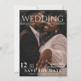 Magazine Editorial Newspaper Wedding Save the Date Kaart