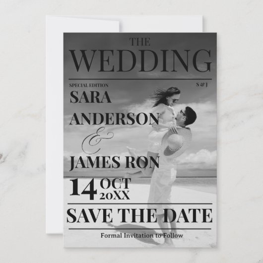 Magazine Editorial Newspaper Wedding Save the Date Kaart (Voorkant)