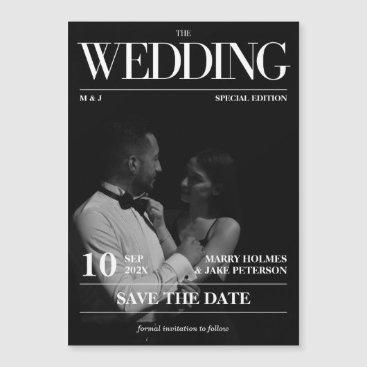 Magazine Editorial Newspaper Wedding Save the Date Magnetische Uitnodiging (Voorkant)