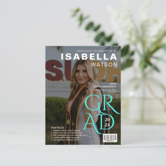 Magazine Hoesje Foto Afstuderen Aankondiging Briefkaart (Staand voorkant)