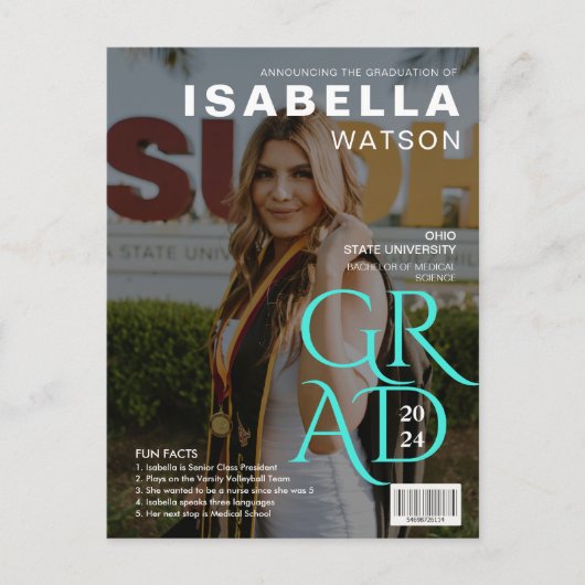 Magazine Hoesje Foto Afstuderen Aankondiging Briefkaart (Voorkant)