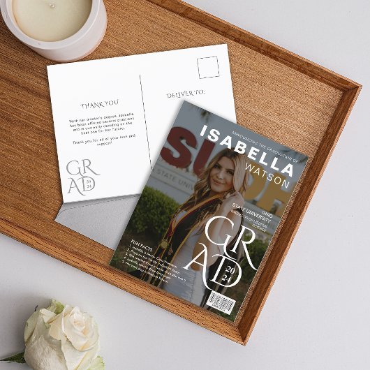 Magazine Hoesje Foto Afstuderen Aankondiging Briefkaart