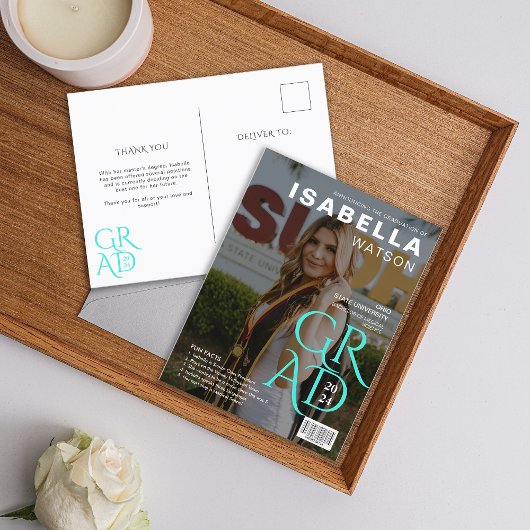 Magazine Hoesje Foto Afstuderen Aankondiging Briefkaart