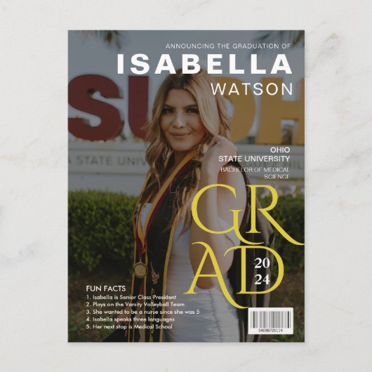 Magazine Hoesje Foto Afstuderen Aankondiging Briefkaart (Voorkant)