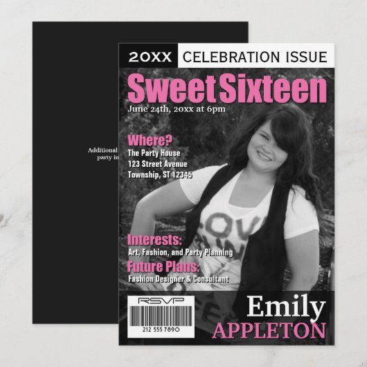 Magazine Hoesje Fuchsia Sweet Sixteen-uitvindingen Kaart (Voorkant / Achterkant)