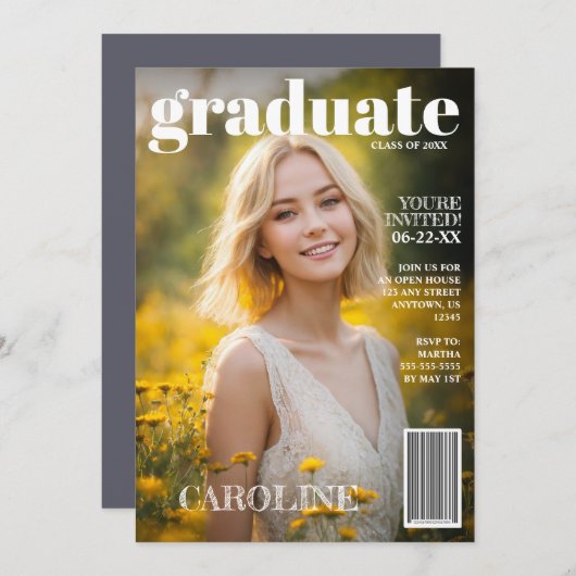 Magazine Hoesje Photo Afstuderen Invitation Kaart (Voorkant / Achterkant)