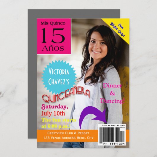 Magazine Hoesje Quinceanera 15e uitnodiging (Voorkant / Achterkant)