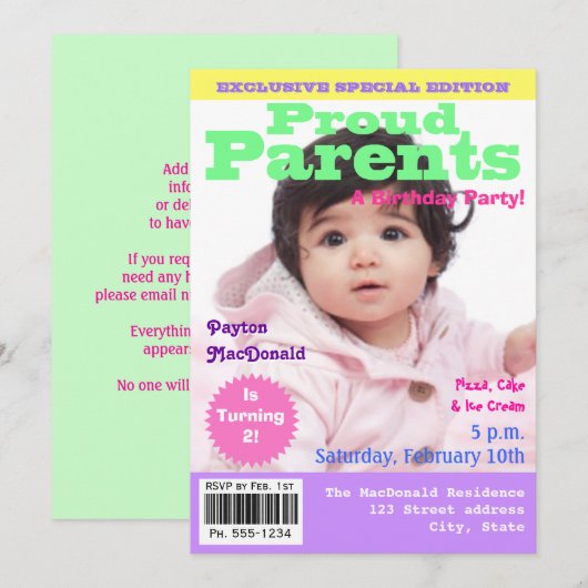 Magazine Hoesje Style 2e verjaardag Uitnodiging (Voorkant / Achterkant)