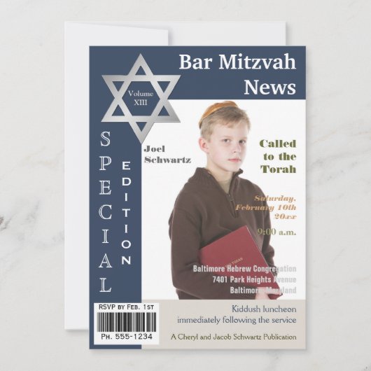 Magazine Hoesje Style Bar Mitzvah Uitnodiging (Voorkant)